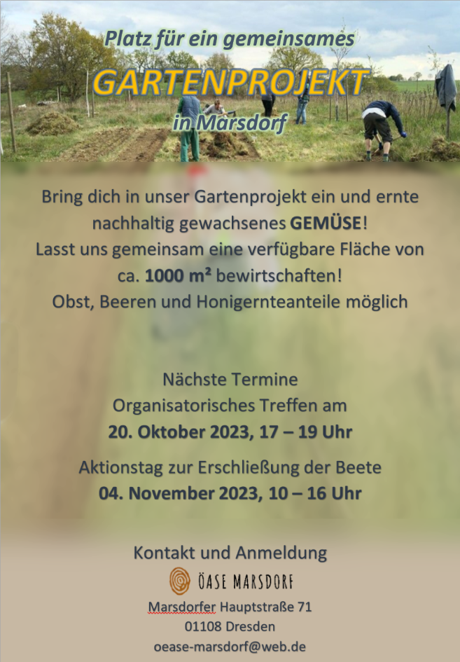 Einladung zum Gartenprojekt (20.10. 17-19 Uhr & 4.11. 10-16 Uhr)